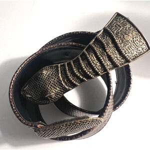 Genuine Leather Snake Buckle Belt Brown Vintage STUNNING M/I USA Sz S/M